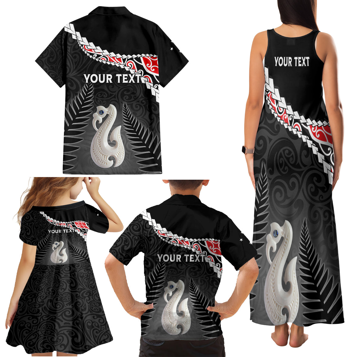 Personalised New Zealand Maori Family Matching Tank Maxi Dress and Hawaiian Shirt Manaia Mix Koru LT7 - Polynesian Pride
