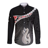 Personalised New Zealand Maori Long Sleeve Button Shirt Manaia Mix Koru LT7 Unisex Black - Polynesian Pride