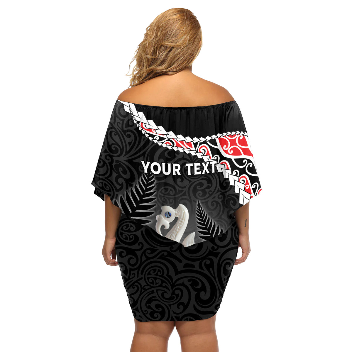 Personalised New Zealand Maori Off Shoulder Short Dress Manaia Mix Koru LT7 - Polynesian Pride