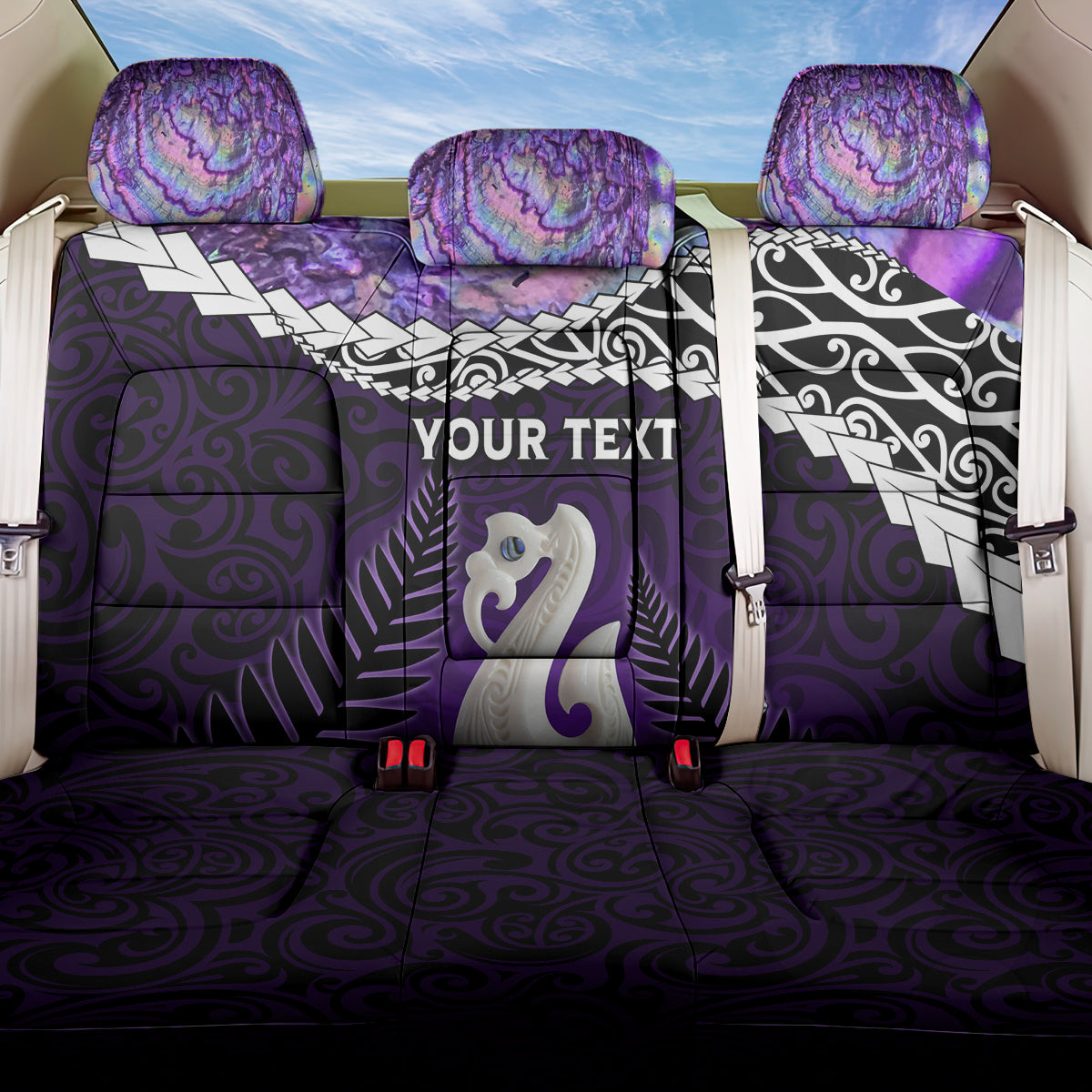 Personalised New Zealand Maori Back Car Seat Cover Manaia Paua Shell Purple LT7 One Size Purple - Polynesian Pride