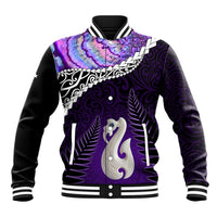 Personalised New Zealand Maori Baseball Jacket Manaia Paua Shell Purple LT7 Unisex Purple - Polynesian Pride