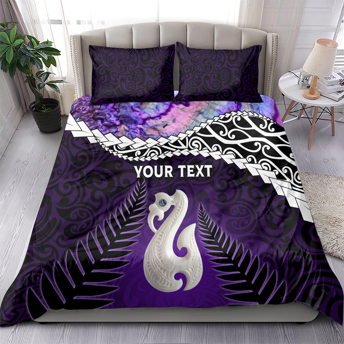 Personalised New Zealand Maori Bedding Set Manaia Paua Shell Purple LT7 - Polynesian Pride