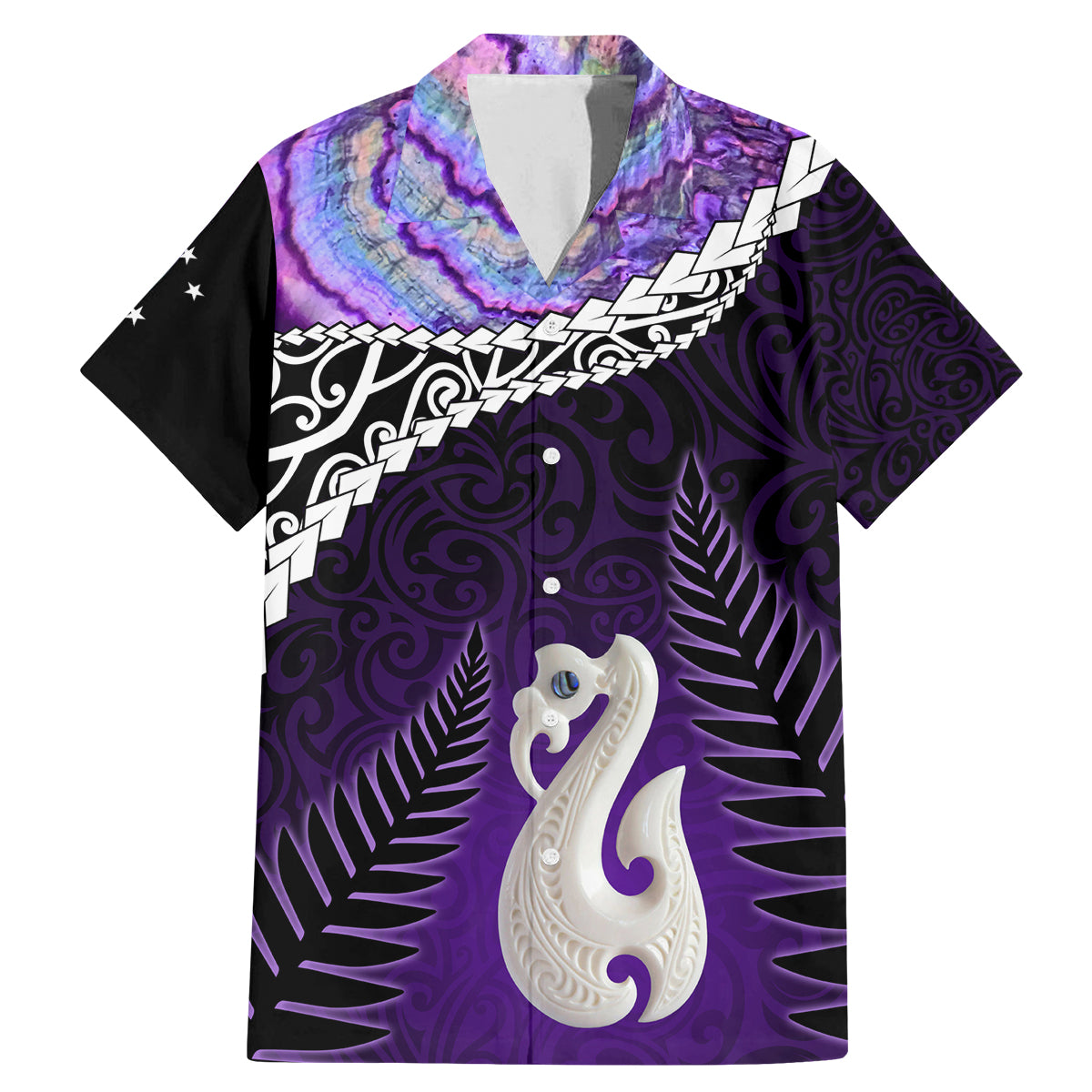 Personalised New Zealand Maori Family Matching Mermaid Dress and Hawaiian Shirt Manaia Paua Shell Purple LT7 Dad's Shirt - Short Sleeve Purple - Polynesian Pride