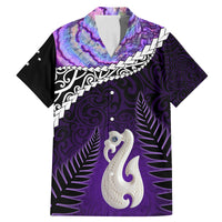 Personalised New Zealand Maori Family Matching Mermaid Dress and Hawaiian Shirt Manaia Paua Shell Purple LT7 Dad's Shirt - Short Sleeve Purple - Polynesian Pride
