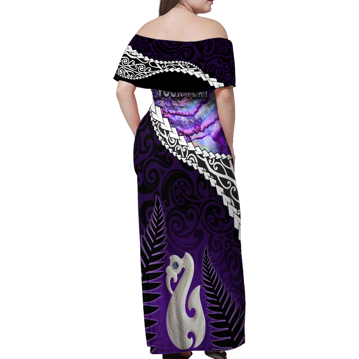 Personalised New Zealand Maori Family Matching Off Shoulder Maxi Dress and Hawaiian Shirt Manaia Paua Shell Purple LT7 - Polynesian Pride