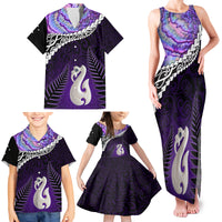 Personalised New Zealand Maori Family Matching Tank Maxi Dress and Hawaiian Shirt Manaia Paua Shell Purple LT7 - Polynesian Pride