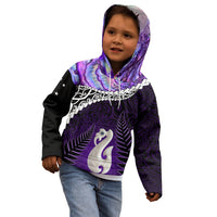 Personalised New Zealand Maori Kid Hoodie Manaia Paua Shell Purple LT7 - Polynesian Pride