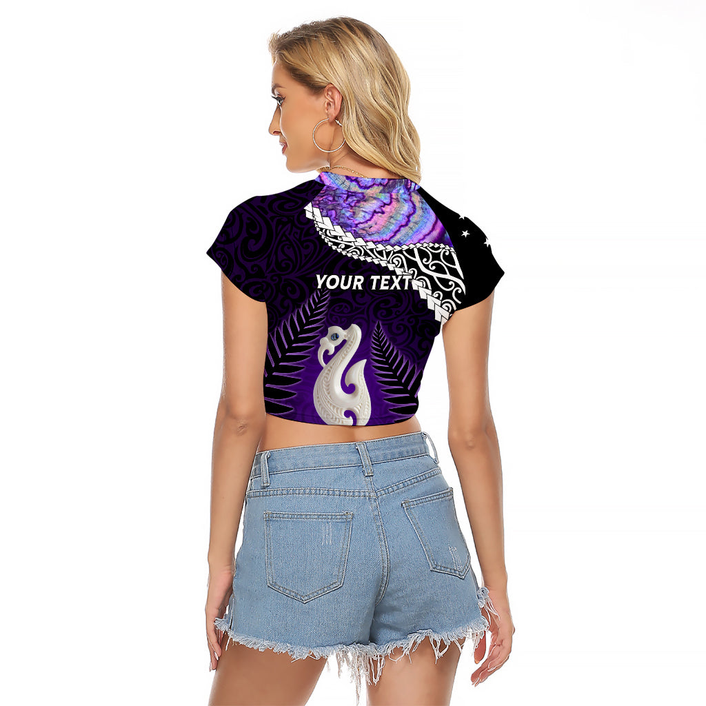 Personalised New Zealand Maori Raglan Cropped T Shirt Manaia Paua Shell Purple LT7 - Polynesian Pride