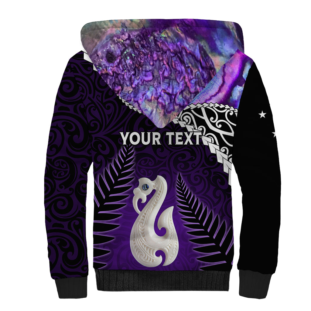Personalised New Zealand Maori Sherpa Hoodie Manaia Paua Shell Purple LT7 - Polynesian Pride