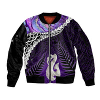 Personalised New Zealand Maori Sleeve Zip Bomber Jacket Manaia Paua Shell Purple LT7 Unisex Purple - Polynesian Pride