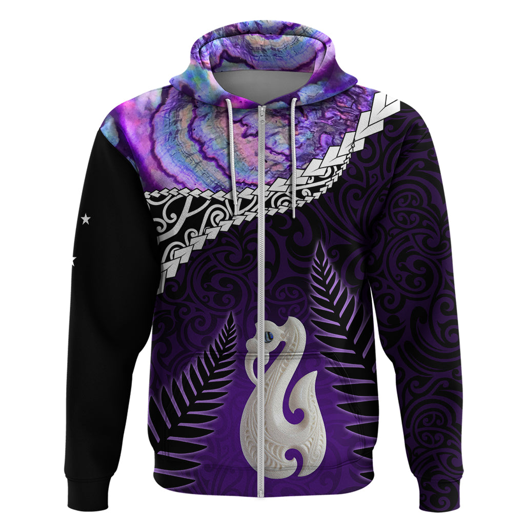Personalised New Zealand Maori Zip Hoodie Manaia Paua Shell Purple LT7 Zip Hoodie Purple - Polynesian Pride