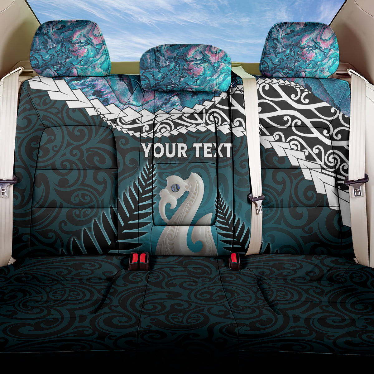 Personalised New Zealand Maori Back Car Seat Cover Manaia Paua Shell Turquoise LT7 One Size Turquoise - Polynesian Pride