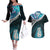Personalised New Zealand Maori Couples Matching Off The Shoulder Long Sleeve Dress and Hawaiian Shirt Manaia Paua Shell Turquoise LT7 Turquoise - Polynesian Pride