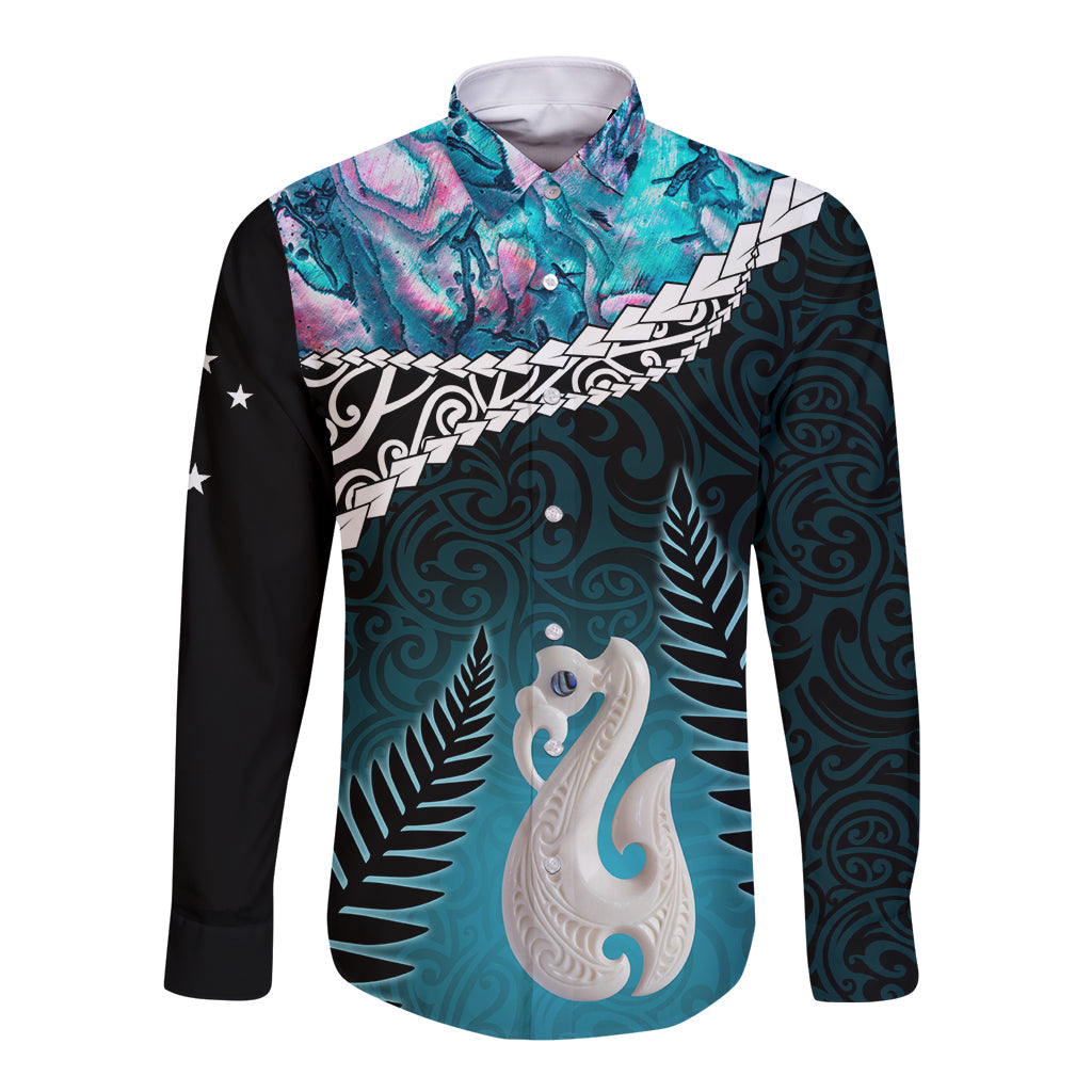 Personalised New Zealand Maori Long Sleeve Button Shirt Manaia Paua Shell Turquoise LT7 Unisex Turquoise - Polynesian Pride