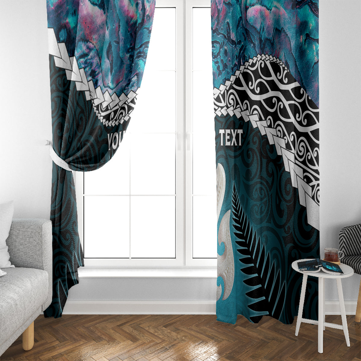 Personalised New Zealand Maori Window Curtain Manaia Paua Shell Turquoise LT7 - Polynesian Pride