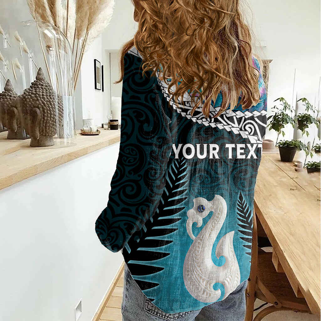 Personalised New Zealand Maori Women Casual Shirt Manaia Paua Shell Turquoise LT7 - Polynesian Pride