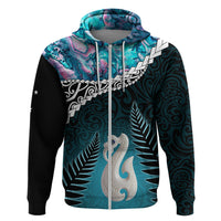Personalised New Zealand Maori Zip Hoodie Manaia Paua Shell Turquoise LT7 Zip Hoodie Turquoise - Polynesian Pride