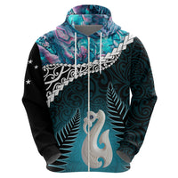 Personalised New Zealand Maori Zip Hoodie Manaia Paua Shell Turquoise LT7 - Polynesian Pride