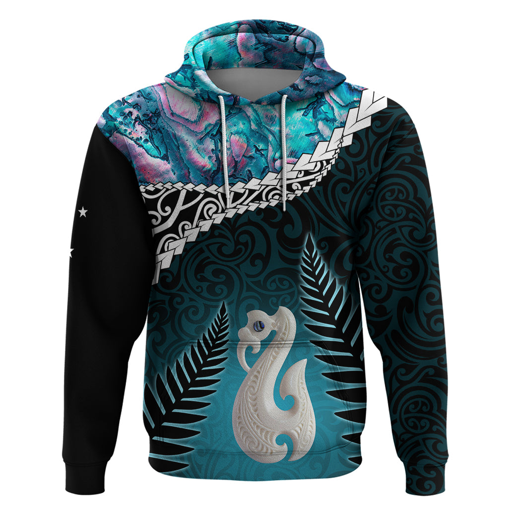 Personalised New Zealand Maori Zip Hoodie Manaia Paua Shell Turquoise LT7 Pullover Hoodie Turquoise - Polynesian Pride