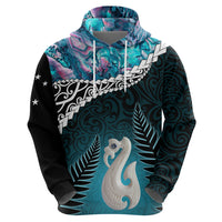Personalised New Zealand Maori Zip Hoodie Manaia Paua Shell Turquoise LT7 - Polynesian Pride