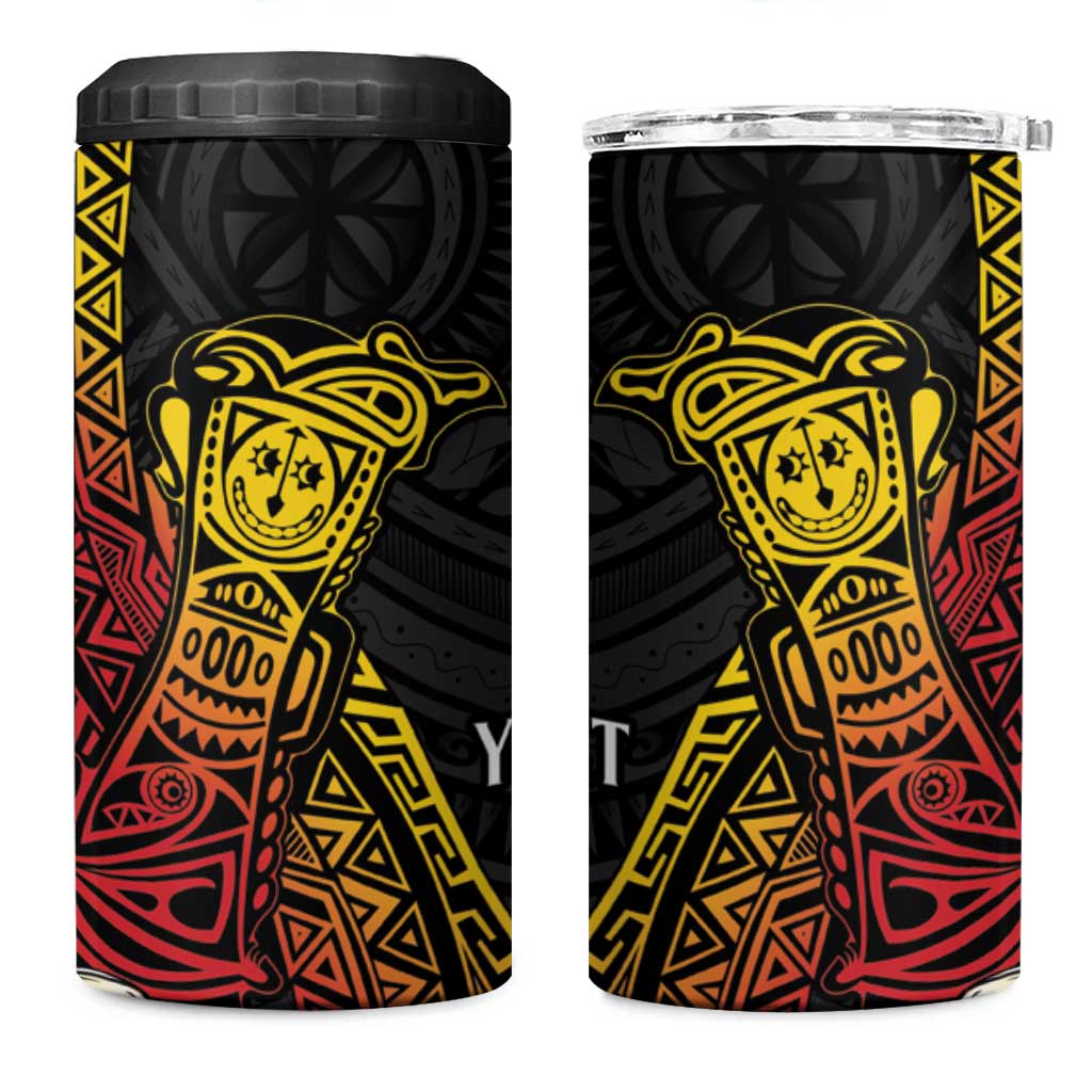 Personalized Papua New Guinea 4 in 1 Can Cooler Tumbler Kundu Drum Carving Motifs LT7 One Size: 16 oz Black - Polynesian Pride