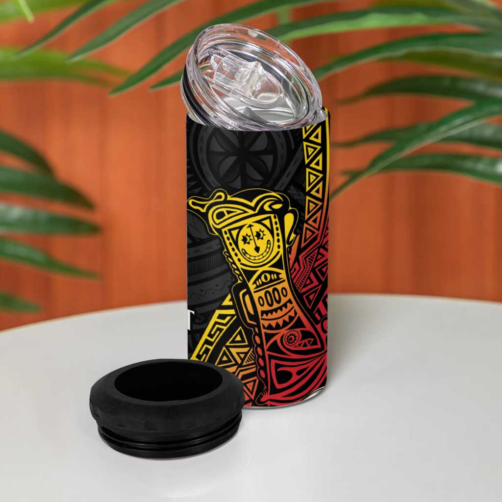 Personalized Papua New Guinea 4 in 1 Can Cooler Tumbler Kundu Drum Carving Motifs