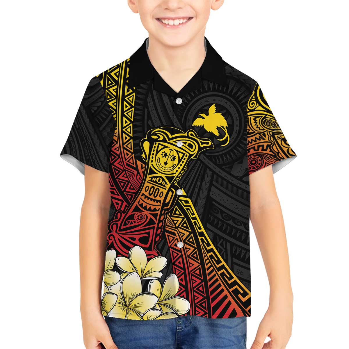 Personalized Papua New Guinea Family Matching Off The Shoulder Long Sleeve Dress and Hawaiian Shirt Kundu Drum Carving Motifs LT7 - Polynesian Pride