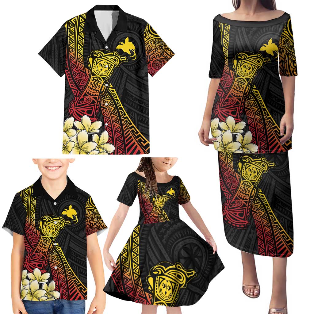 Personalized Papua New Guinea Family Matching Puletasi and Hawaiian Shirt Kundu Drum Carving Motifs