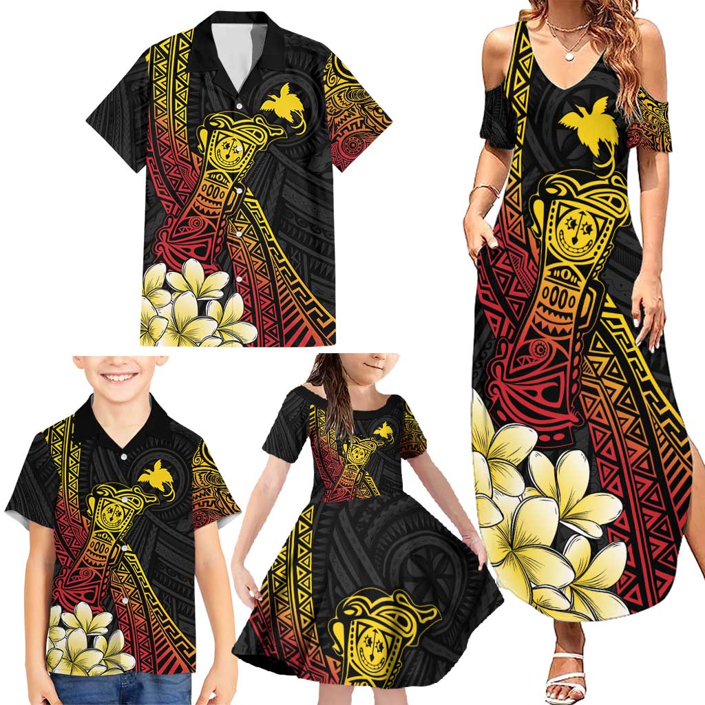 Personalized Papua New Guinea Family Matching Summer Maxi Dress and Hawaiian Shirt Kundu Drum Carving Motifs