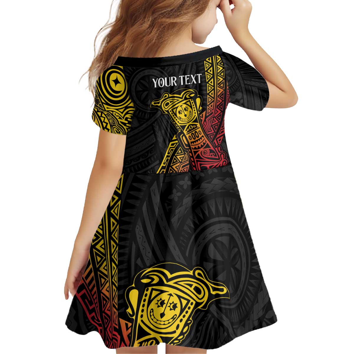 Personalized Papua New Guinea Kid Short Sleeve Dress Kundu Drum Carving Motifs LT7 - Polynesian Pride