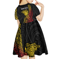 Personalized Papua New Guinea Kid Short Sleeve Dress Kundu Drum Carving Motifs LT7 - Polynesian Pride