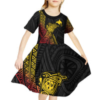 Personalized Papua New Guinea Kid Short Sleeve Dress Kundu Drum Carving Motifs LT7 - Polynesian Pride