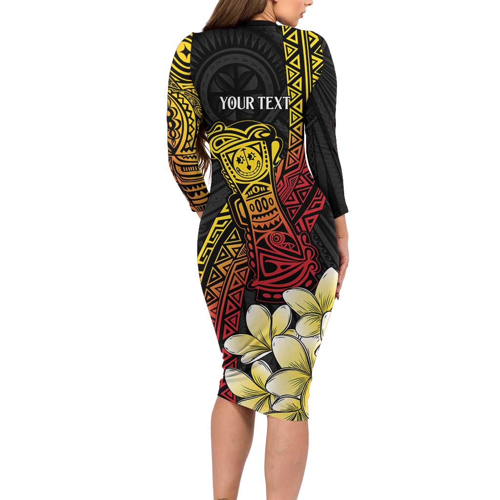 Personalized Papua New Guinea Long Sleeve Bodycon Dress Kundu Drum Carving Motifs LT7 - Polynesian Pride