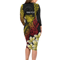 Personalized Papua New Guinea Long Sleeve Bodycon Dress Kundu Drum Carving Motifs LT7 - Polynesian Pride