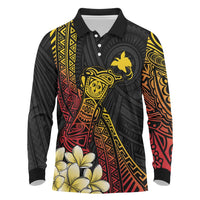 Personalized Papua New Guinea Long Sleeve Polo Shirt Kundu Drum Carving Motifs LT7 Black - Polynesian Pride