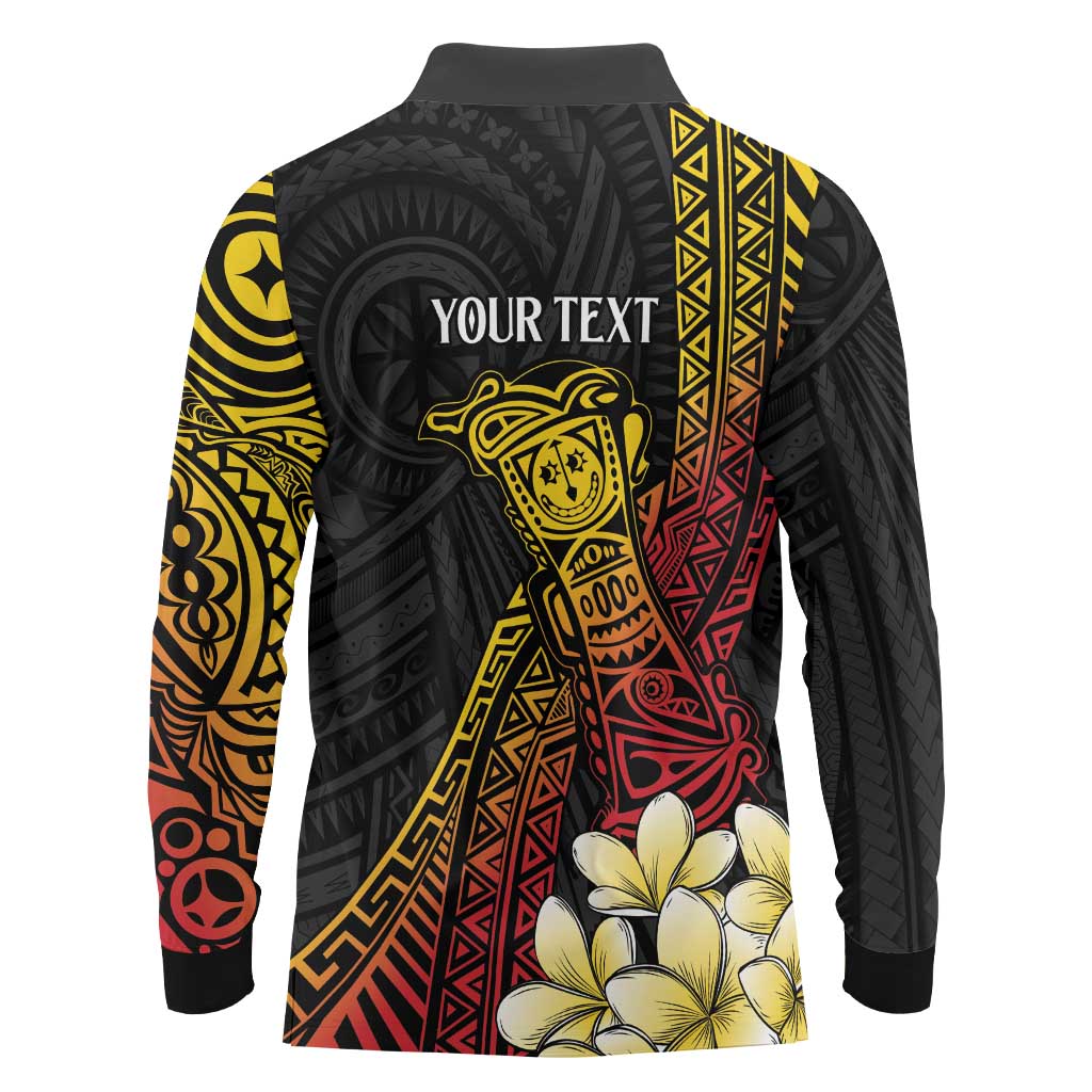 Personalized Papua New Guinea Long Sleeve Polo Shirt Kundu Drum Carving Motifs LT7 - Polynesian Pride
