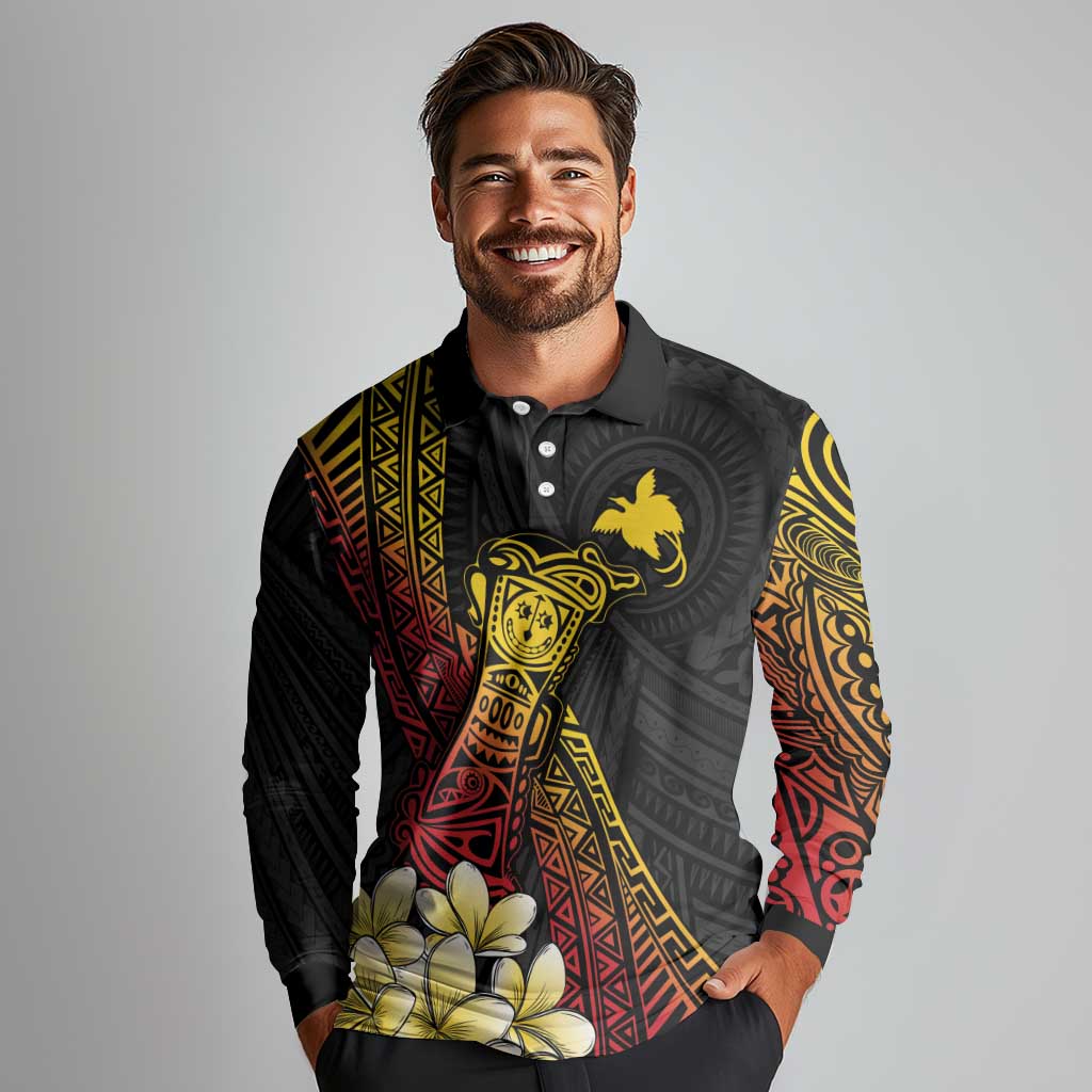 Personalized Papua New Guinea Long Sleeve Polo Shirt Kundu Drum Carving Motifs LT7 - Polynesian Pride