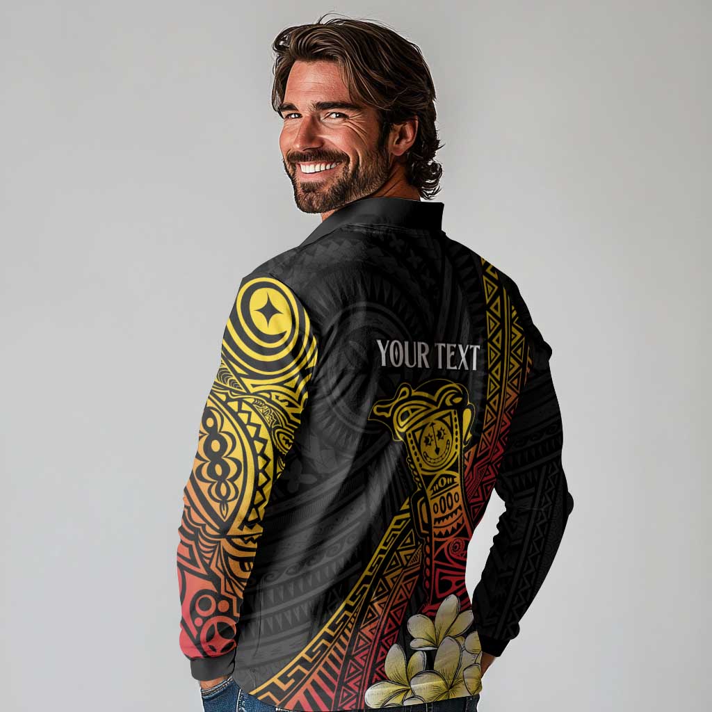 Personalized Papua New Guinea Long Sleeve Polo Shirt Kundu Drum Carving Motifs LT7 - Polynesian Pride