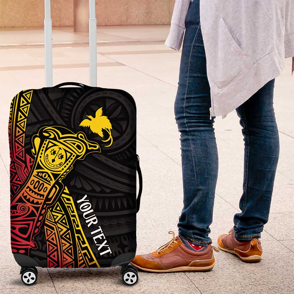 Personalized Papua New Guinea Luggage Cover Kundu Drum Carving Motifs LT7 Black - Polynesian Pride