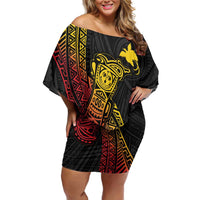Personalized Papua New Guinea Off Shoulder Short Dress Kundu Drum Carving Motifs LT7 Women Black - Polynesian Pride