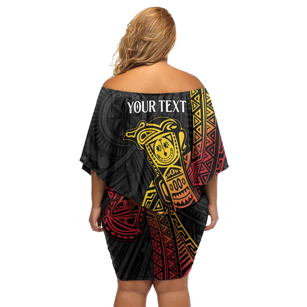 Personalized Papua New Guinea Off Shoulder Short Dress Kundu Drum Carving Motifs LT7 - Polynesian Pride