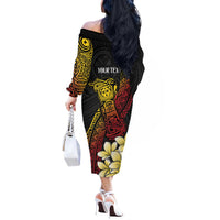 Personalized Papua New Guinea Off The Shoulder Long Sleeve Dress Kundu Drum Carving Motifs LT7 - Polynesian Pride