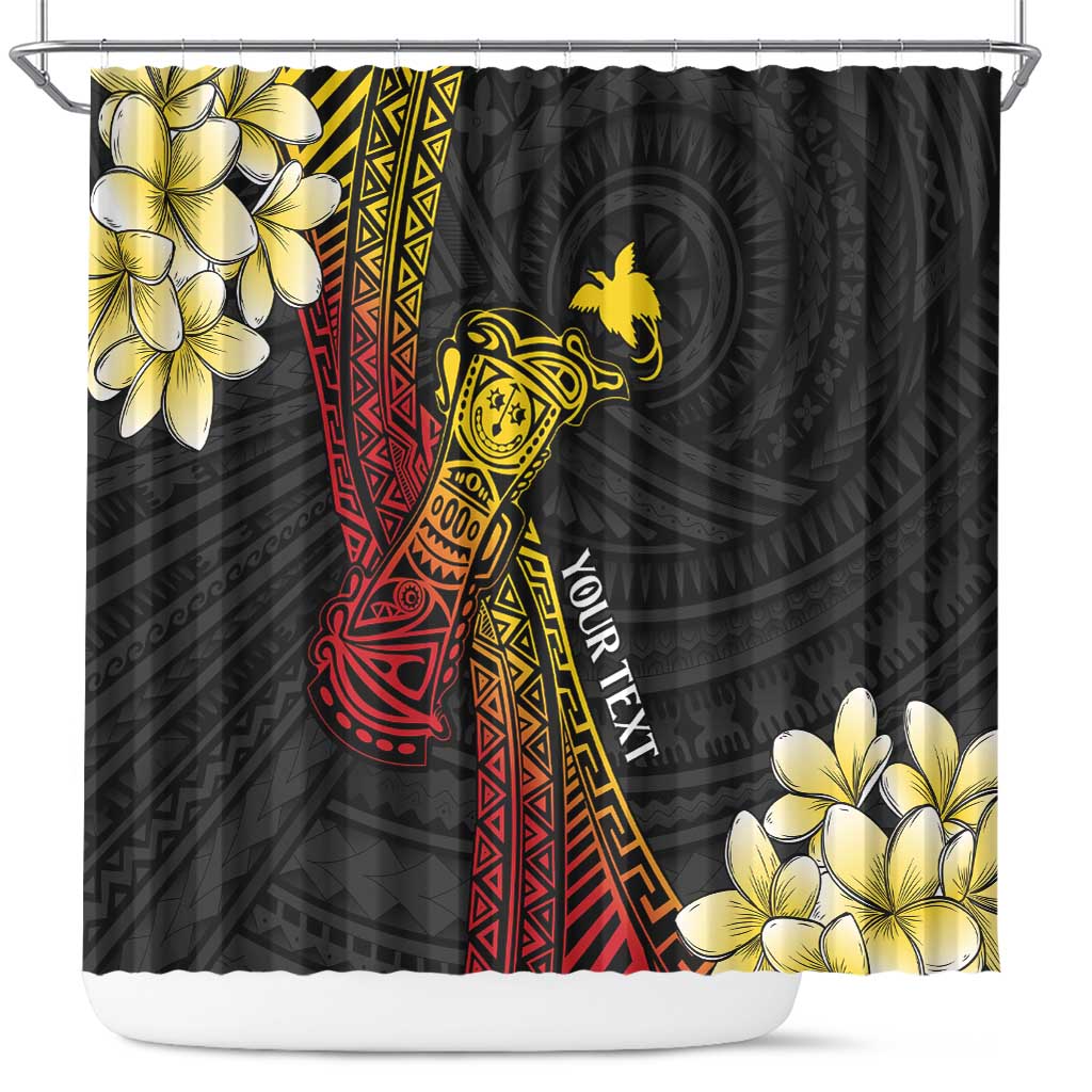 Personalized Papua New Guinea Shower Curtain Kundu Drum Carving Motifs LT7 Black - Polynesian Pride