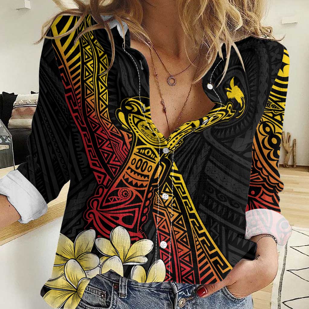 Personalized Papua New Guinea Women Casual Shirt Kundu Drum Carving Motifs LT7 Female Black - Polynesian Pride