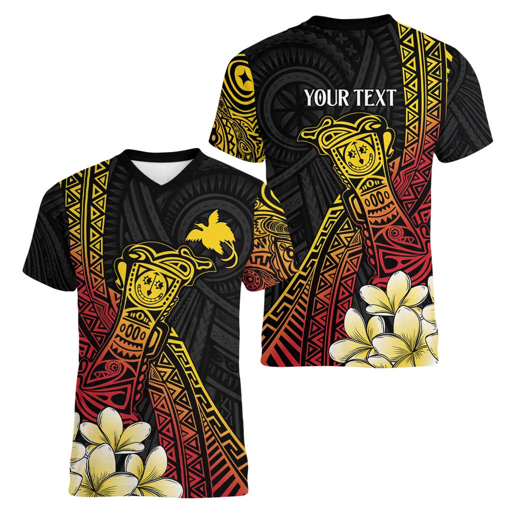 Personalized Papua New Guinea Women V-Neck T-Shirt Kundu Drum Carving Motifs