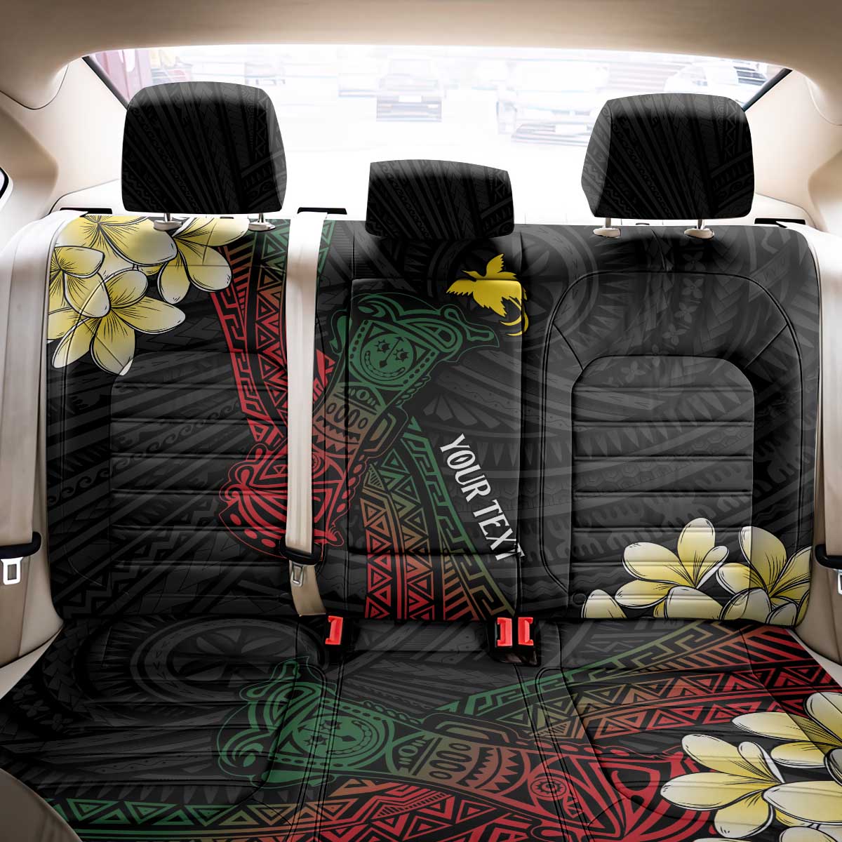 Personalized Papua New Guinea Back Car Seat Cover Kundu Drum Motifs - Sepik Colors