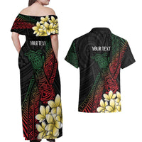 Personalized Papua New Guinea Couples Matching Off Shoulder Maxi Dress and Hawaiian Shirt Kundu Drum Motifs - Sepik Colors