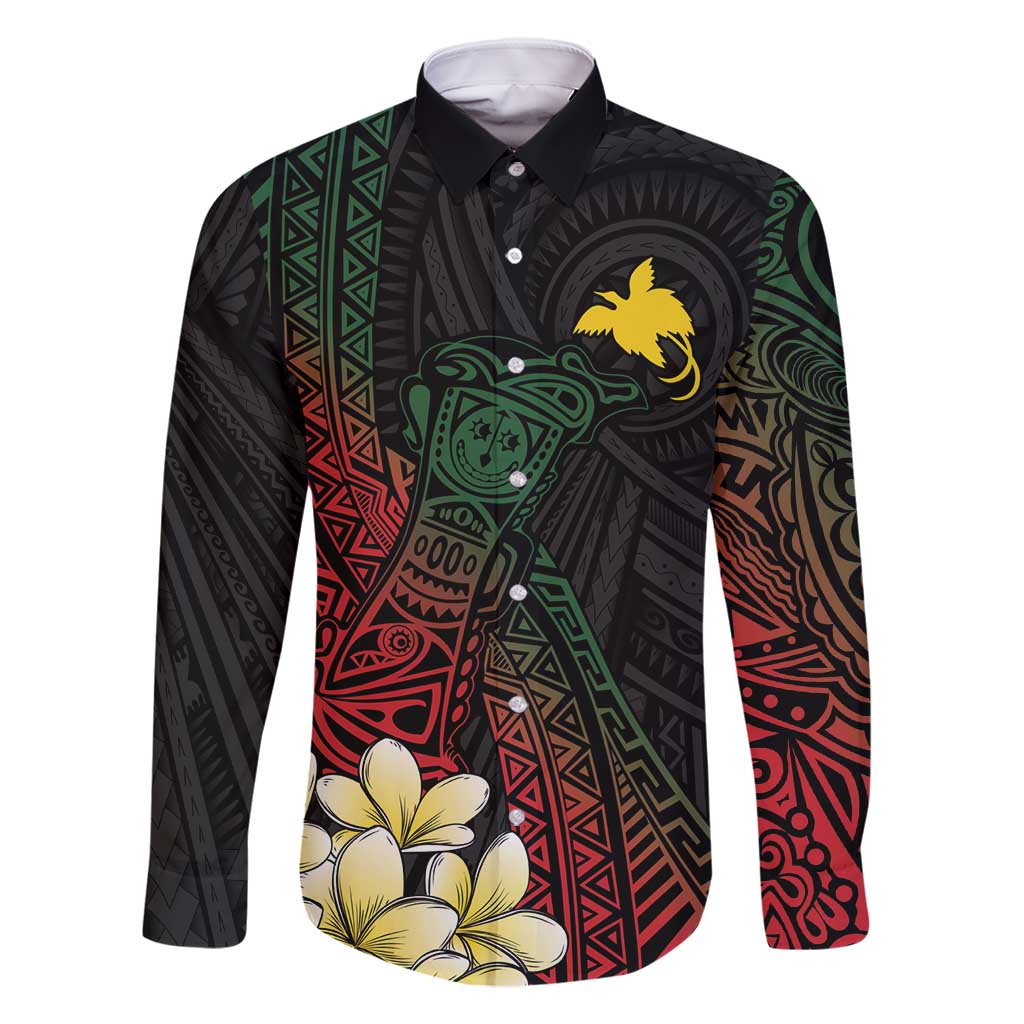 Personalized Papua New Guinea Family Matching Mermaid Dress and Hawaiian Shirt Kundu Drum Motifs - Sepik Colors LT7 Dad's Shirt - Long Sleeve Black - Polynesian Pride