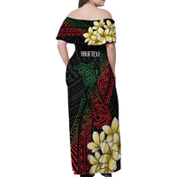Personalized Papua New Guinea Family Matching Off Shoulder Maxi Dress and Hawaiian Shirt Kundu Drum Motifs - Sepik Colors
