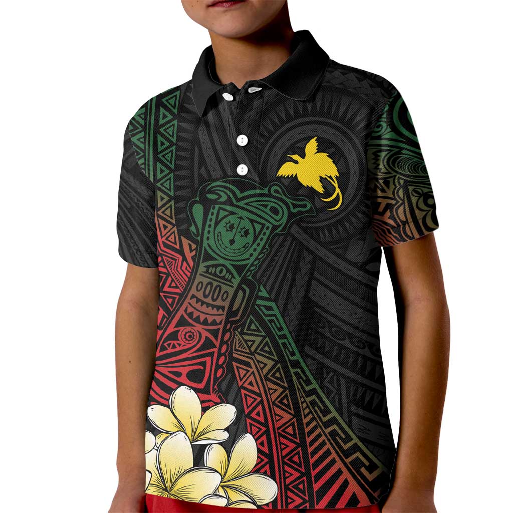 Personalized Papua New Guinea Kid Polo Shirt Kundu Drum Motifs - Sepik Colors LT7 Kid Black - Polynesian Pride